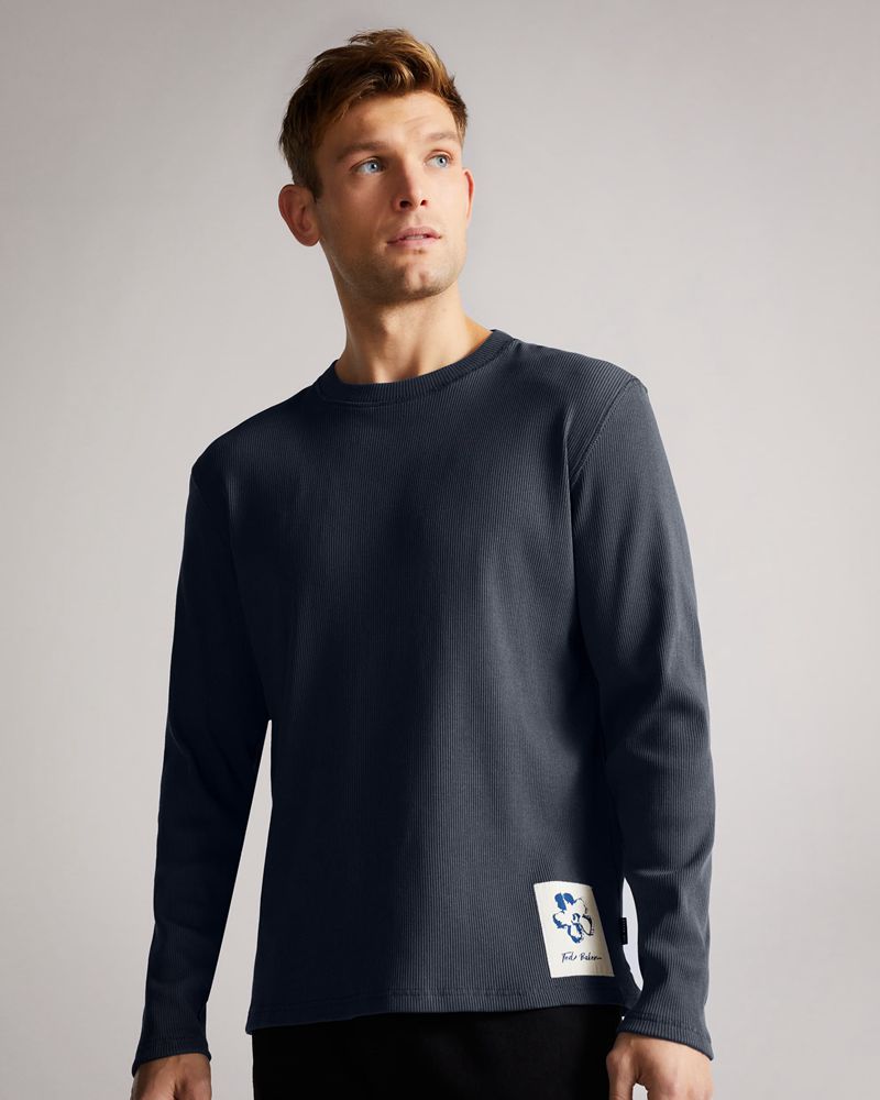 Ted Baker Ditton Long Sleeve Ribbed Blast Herr Marinblå | WCX-724615