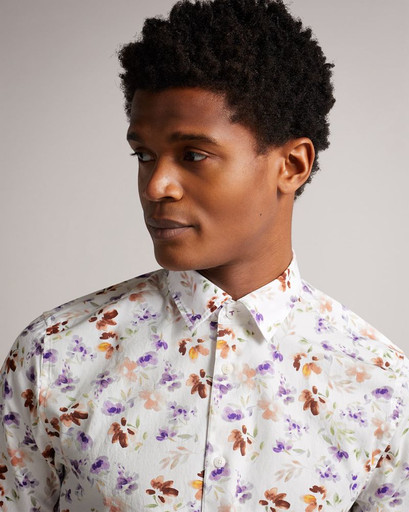 Ted Baker Doverco Long Sleeve Mini Floral Print Skjorta Herr Vita | YAS-108493