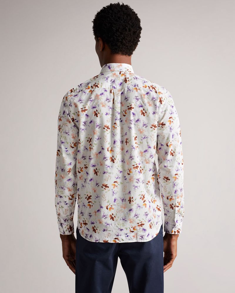 Ted Baker Doverco Long Sleeve Mini Floral Print Skjorta Herr Vita | YAS-108493
