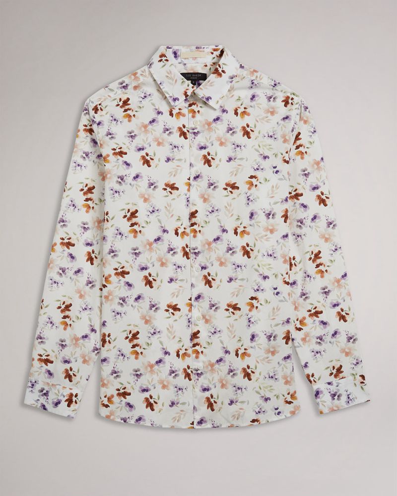 Ted Baker Doverco Long Sleeve Mini Floral Print Skjorta Herr Vita | YAS-108493