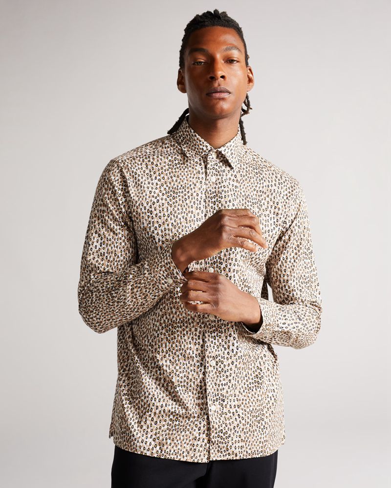 Ted Baker Dunston Long Sleeve Retro Dot Skjorta Herr Bruna | BEN-619372