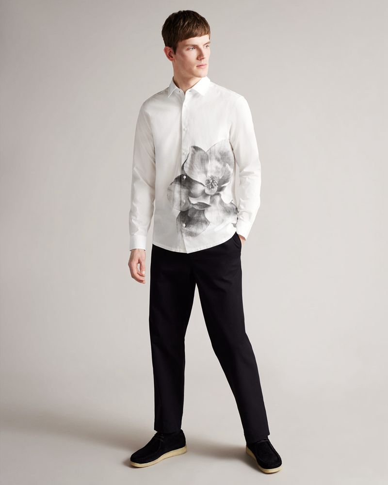 Ted Baker Durlo Long Sleeve Photographic Floral Printed Skjorta Herr Vita | GJL-253917