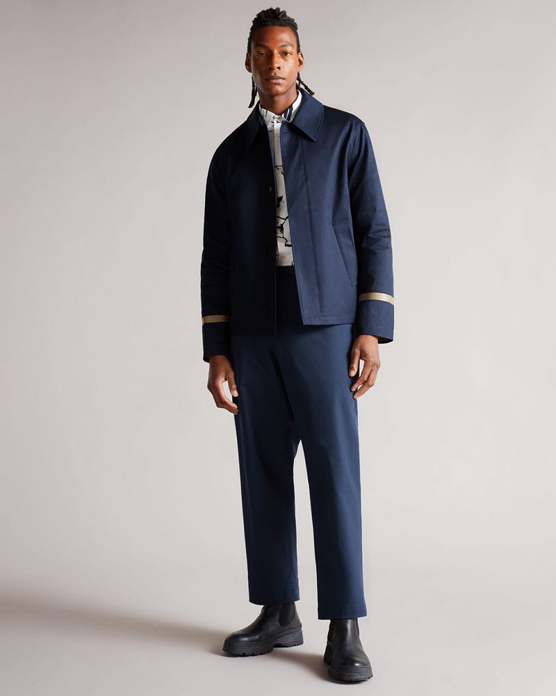 Ted Baker Eabost Bonded Mac Rockar Herr Marinblå | UNR-475028