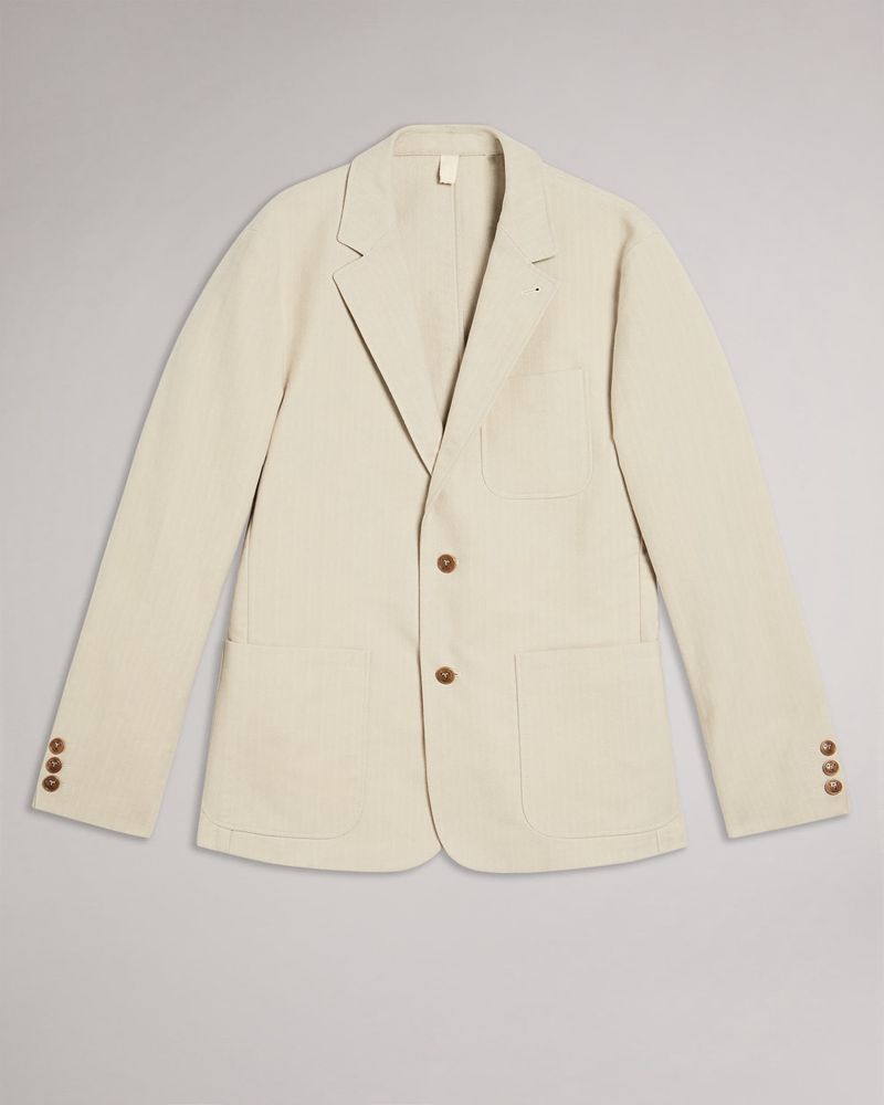 Ted Baker Efford Herringbone Moleskin Jacka Herr Natural | TQW-435268