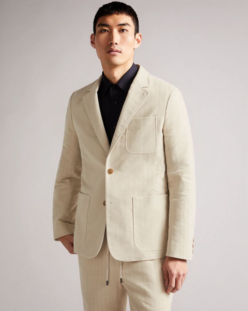 Ted Baker Efford Herringbone Moleskin Jacka Herr Natural | TQW-435268