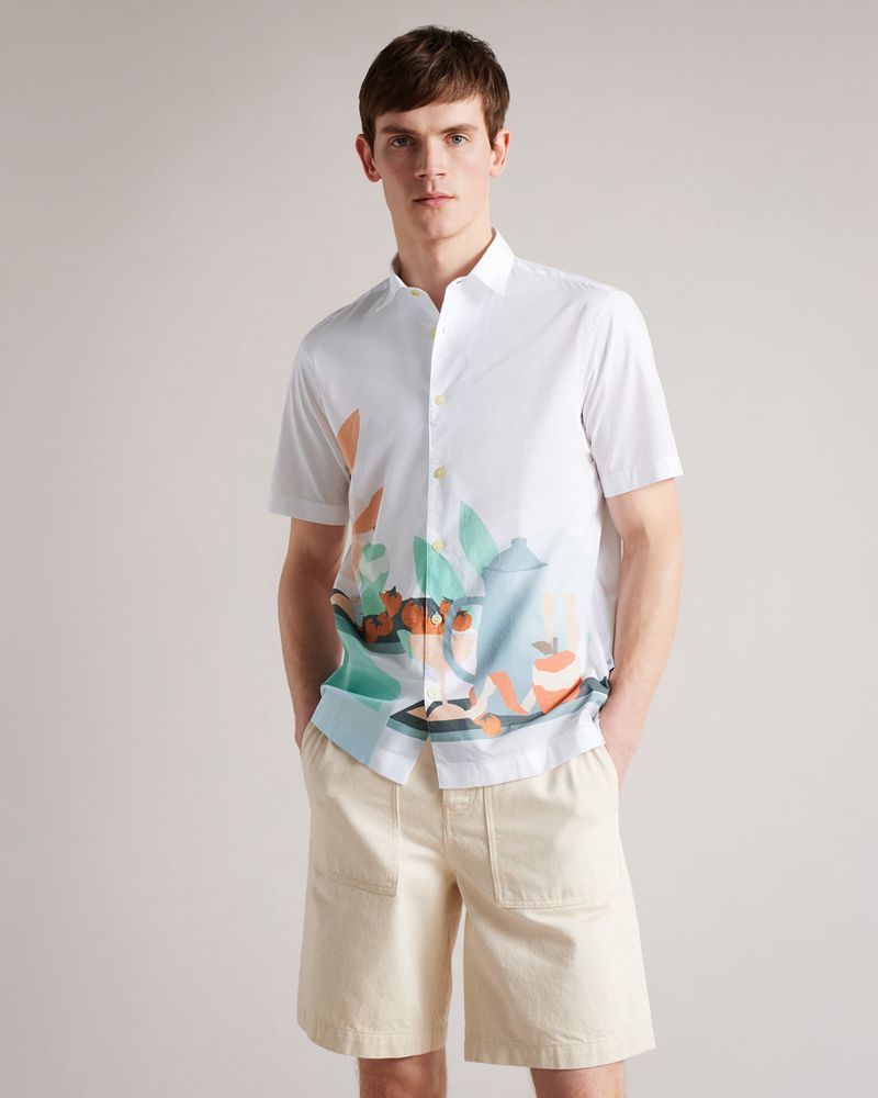 Ted Baker Eilian Ss Placement Print Skjorta Herr Vita | YFR-326149