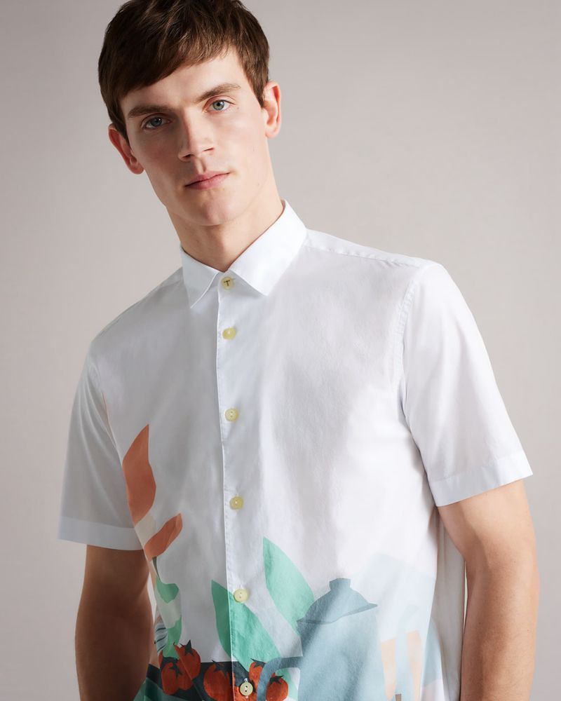 Ted Baker Eilian Ss Placement Print Skjorta Herr Vita | YFR-326149