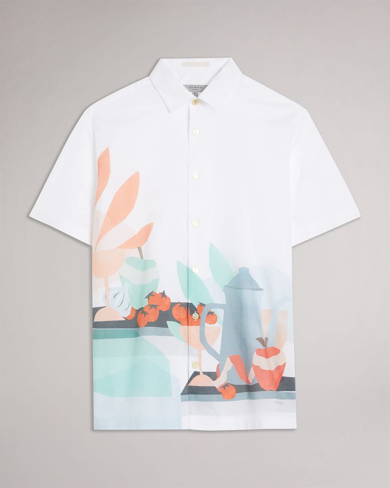 Ted Baker Eilian Ss Placement Print Skjorta Herr Vita | YFR-326149