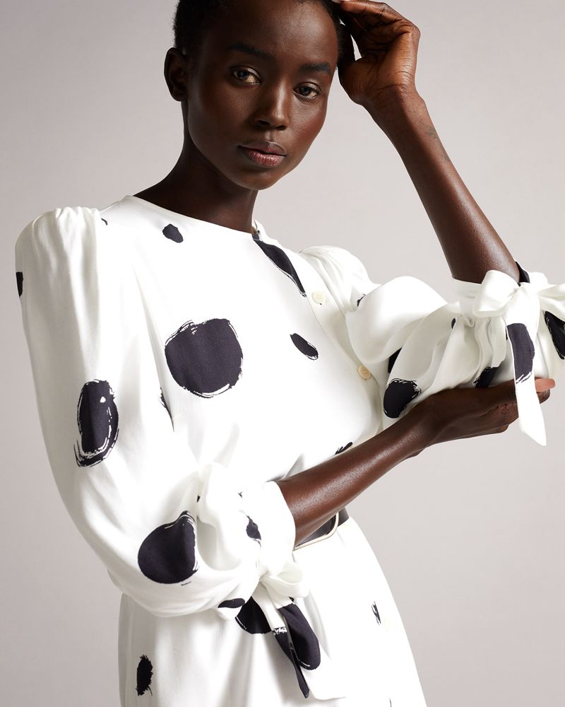 Ted Baker Eliyzza Button Up Midi With Cuffs Klänning Dam Vita | VZT-321807