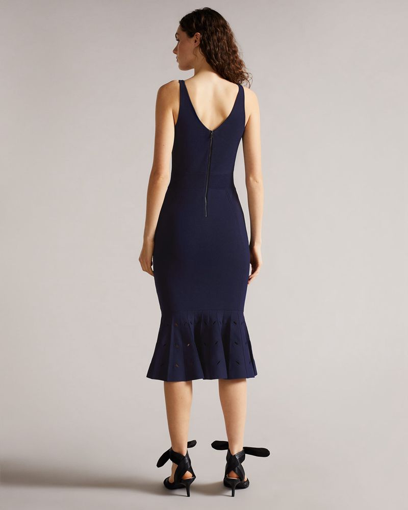 Ted Baker Emesta Panelled Flare Hem Midi Klänning Dam Marinblå | XSA-846935