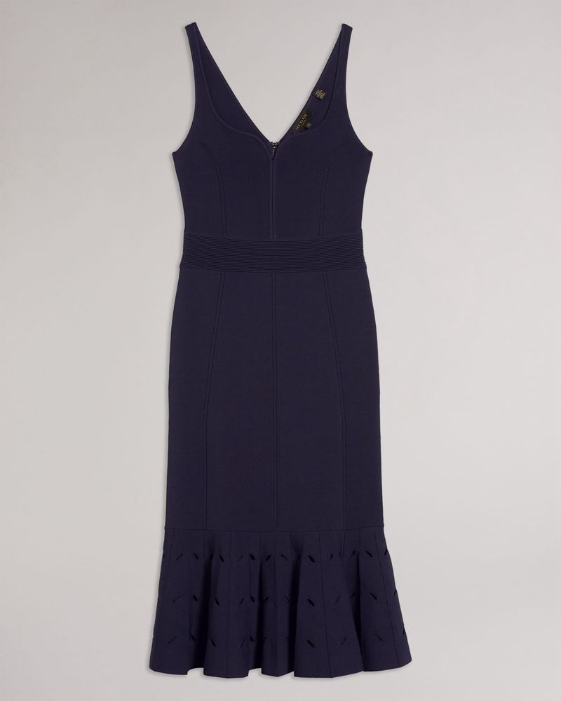 Ted Baker Emesta Panelled Flare Hem Midi Klänning Dam Marinblå | XSA-846935