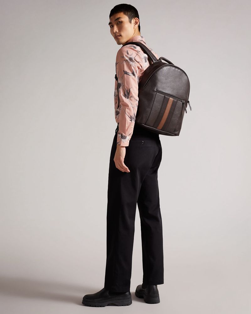 Ted Baker Esentle Striped Pu Ryggsäck Herr Bruna | QUY-630725