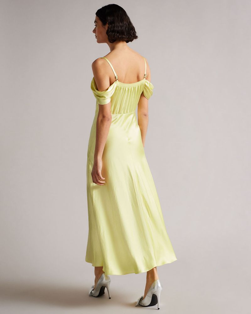 Ted Baker Esta Cold Cowl Front Midi Slip Klänning Dam Gula | DEM-026718