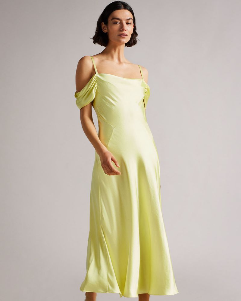 Ted Baker Esta Cold Cowl Front Midi Slip Klänning Dam Gula | DEM-026718