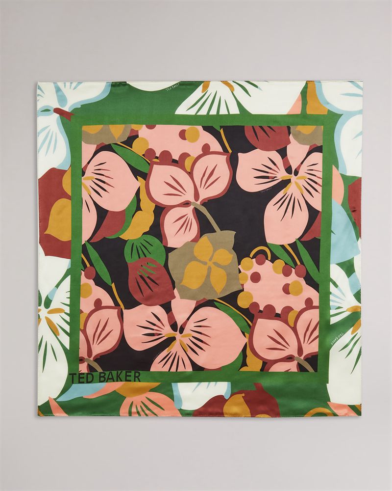Ted Baker Farna Sunburst Floral Printed Silk Square Halsduk Dam Svarta | ALS-639487