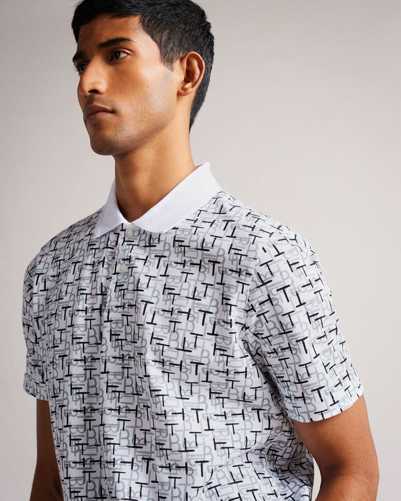 Ted Baker Fassett Ss Printed Polo Blast Herr Vita | ZPW-569742