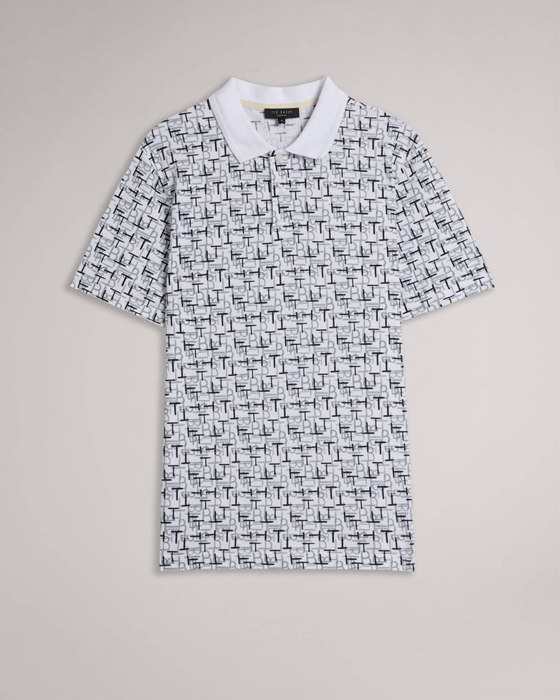 Ted Baker Fassett Ss Printed Polo Blast Herr Vita | ZPW-569742