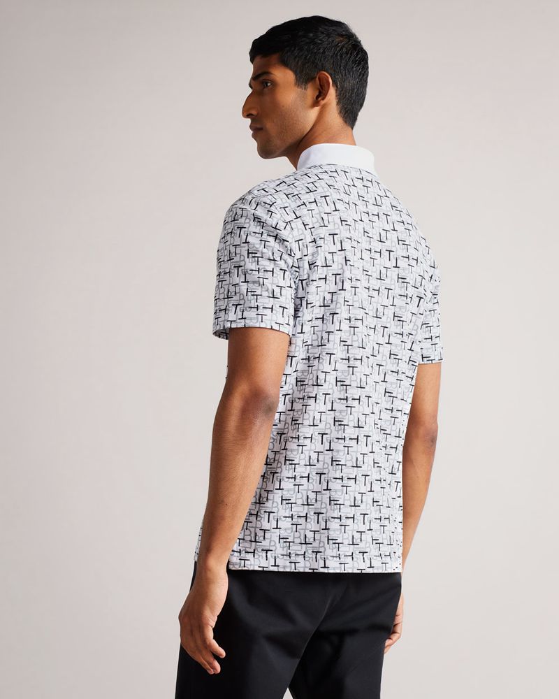 Ted Baker Fassett Ss Printed Polo Blast Herr Vita | ZPW-569742