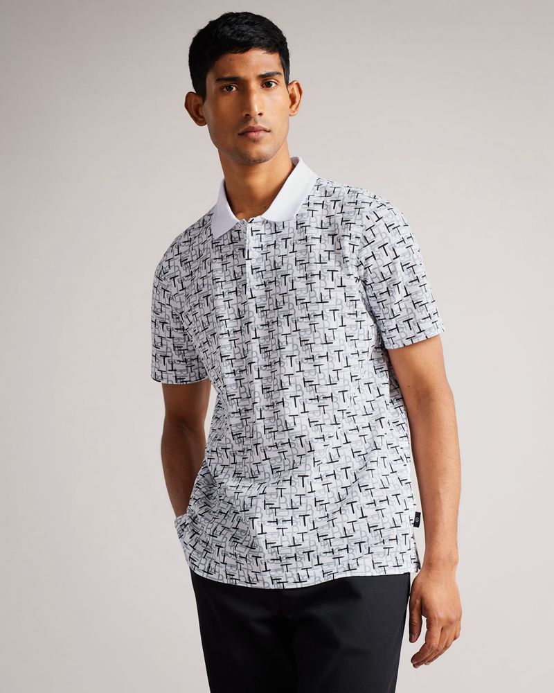 Ted Baker Fassett Ss Printed Polo Blast Herr Vita | ZPW-569742