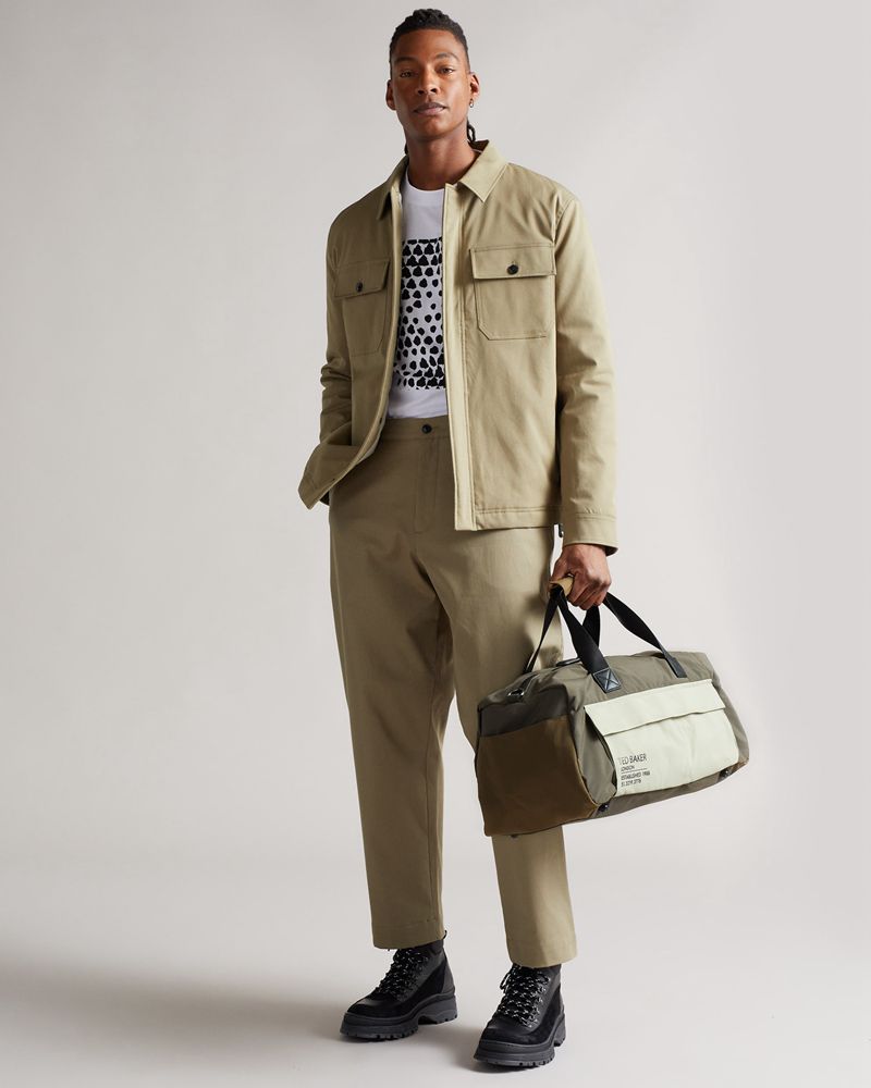 Ted Baker Fedwick Colour Block Weekendväska Herr Khaki | GFP-913268