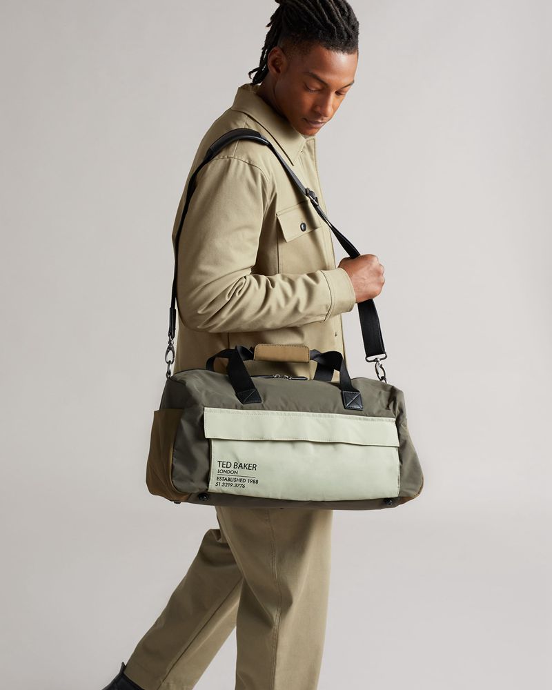 Ted Baker Fedwick Colour Block Weekendväska Herr Khaki | GFP-913268