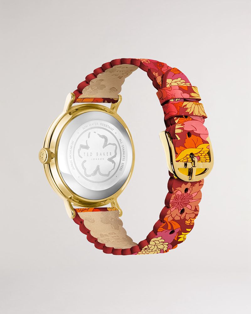 Ted Baker Filipao Printed Rem And Dial Klocka Dam Orange | DCK-592430