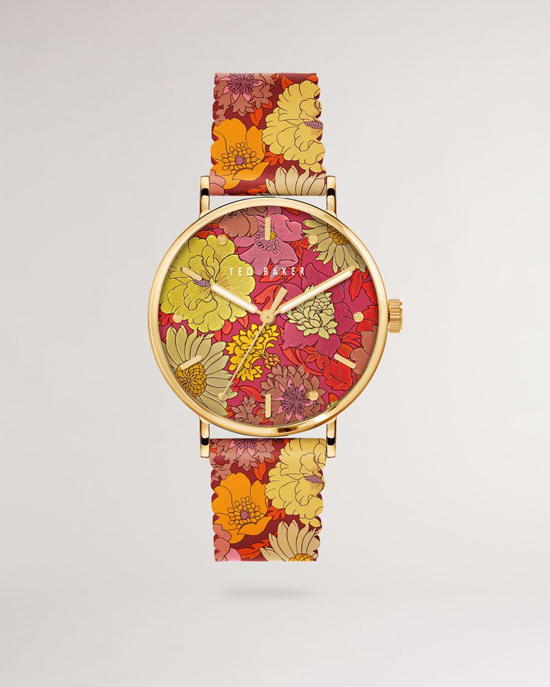 Ted Baker Filipao Printed Rem And Dial Klocka Dam Orange | DCK-592430