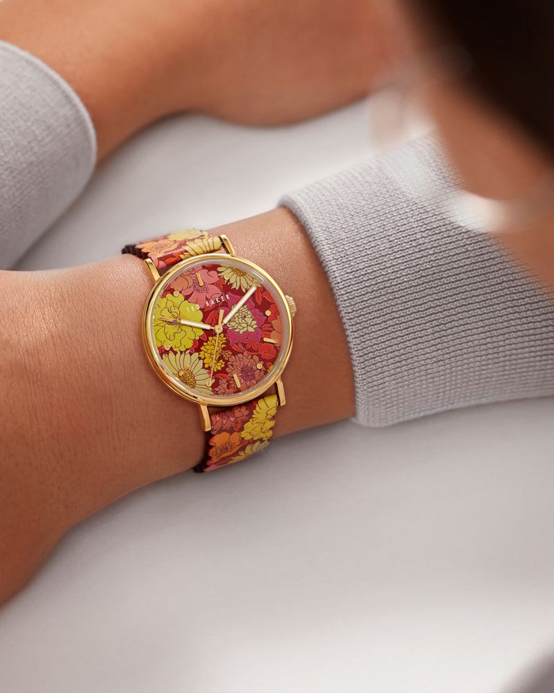 Ted Baker Filipao Printed Rem And Dial Klocka Dam Orange | DCK-592430