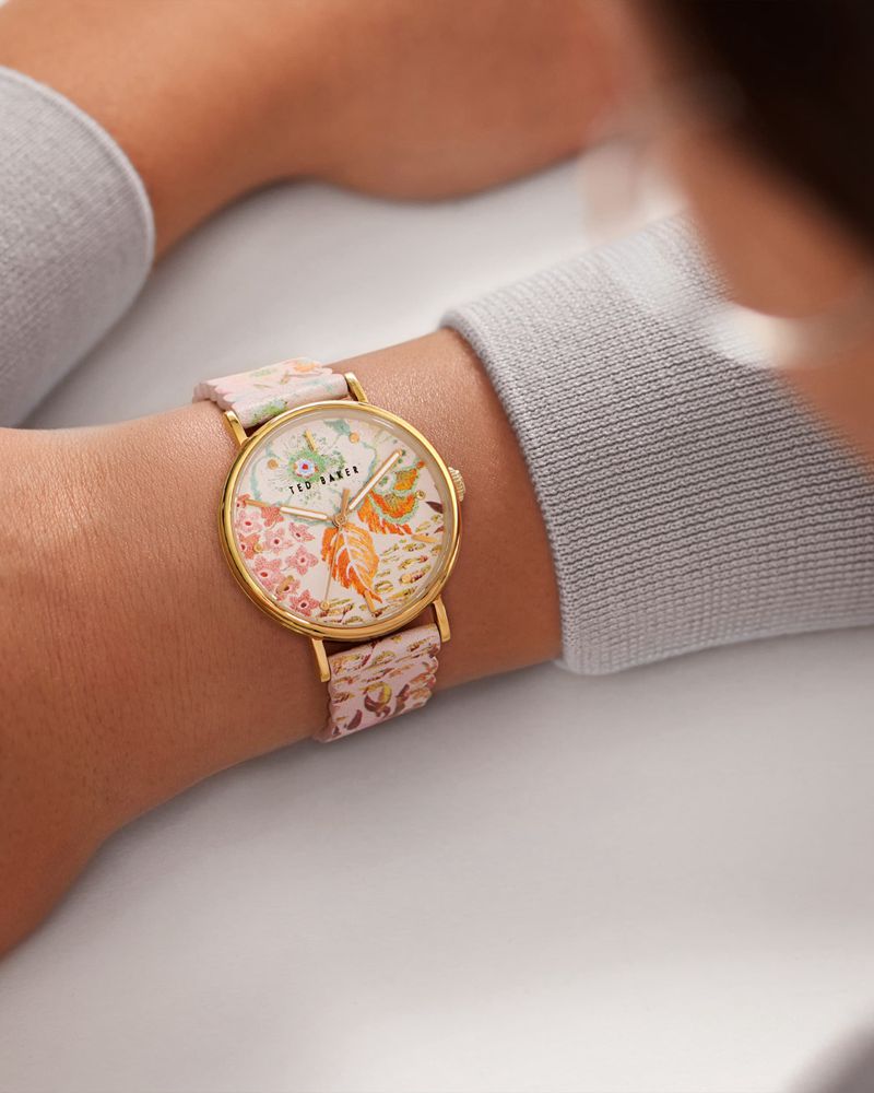 Ted Baker Filipap Printed Rem And Dial Klocka Dam Rosa | HZJ-627801