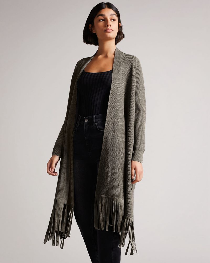 Ted Baker Fllorie Oversized Fringed Cardi Stickat Dam Gray | ICF-256371