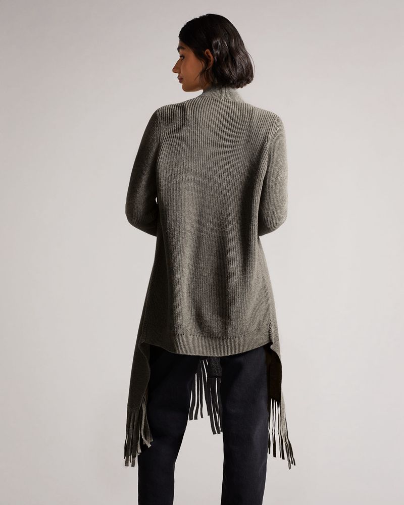 Ted Baker Fllorie Oversized Fringed Cardi Stickat Dam Gray | ICF-256371