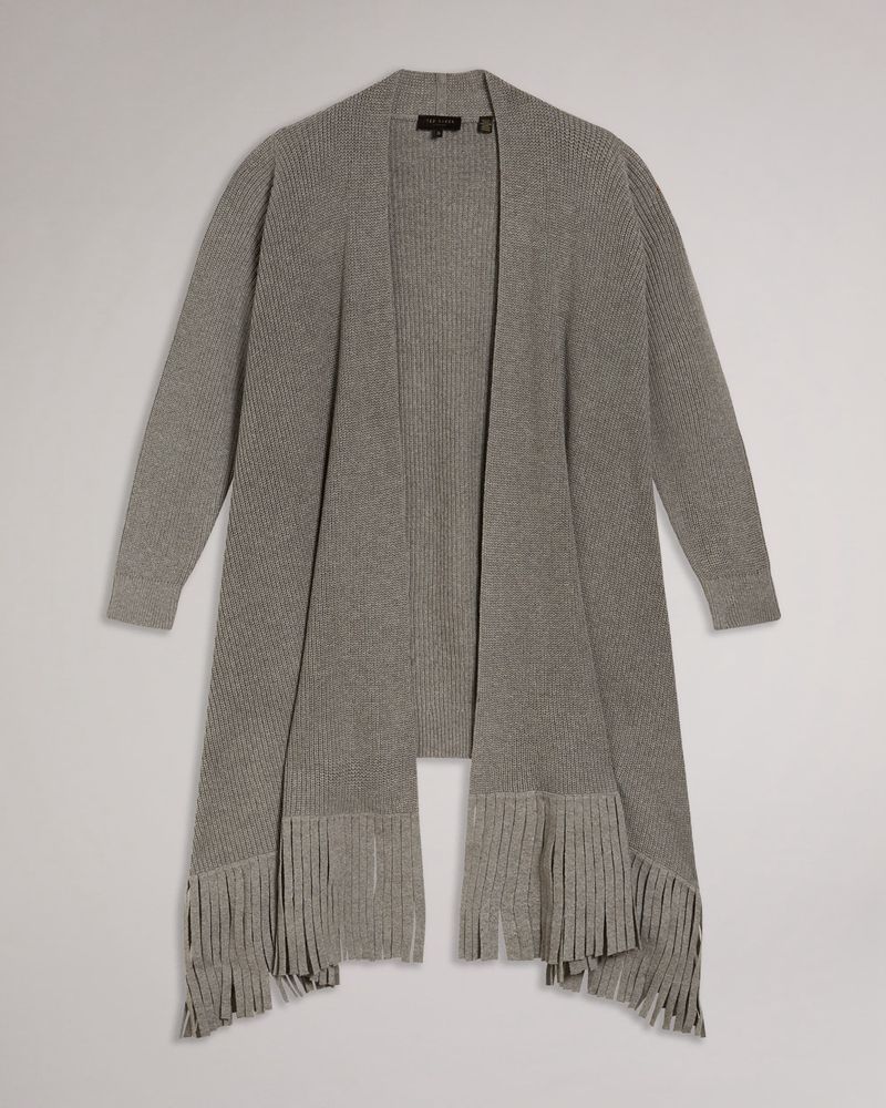 Ted Baker Fllorie Oversized Fringed Cardi Stickat Dam Gray | ICF-256371