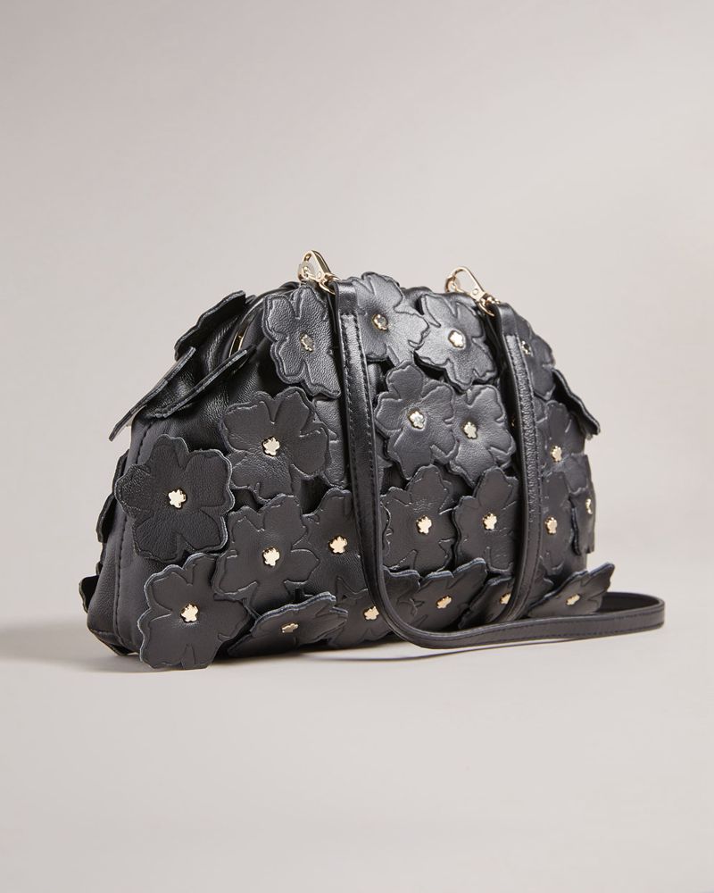 Ted Baker Floriah Flower Applique Frame Clutch Clutch Väska Dam Svarta | QIW-576048