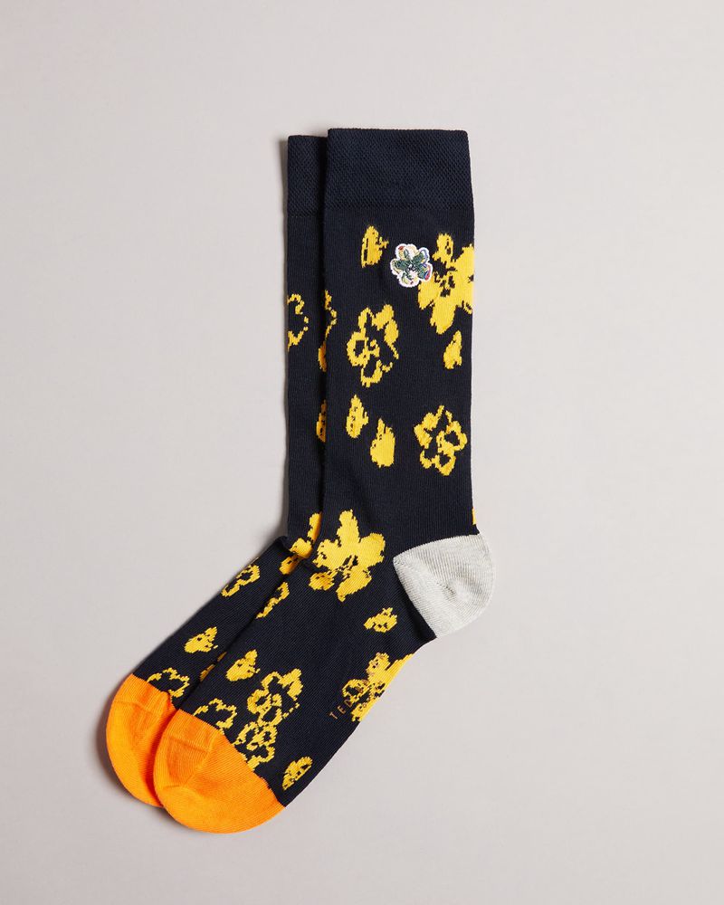 Ted Baker Flowtwo Flower Pattern Strumpor Herr Marinblå | RNZ-327408