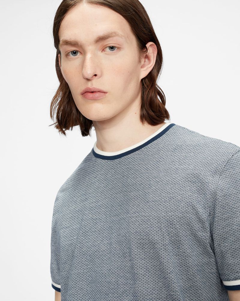 Ted Baker Fresair Textured Semi Plain T Blast Herr Marinblå | YUW-185736