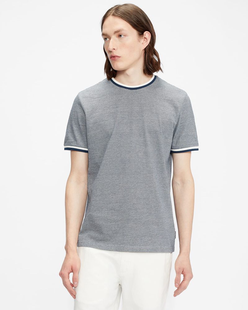 Ted Baker Fresair Textured Semi Plain T Blast Herr Marinblå | YUW-185736