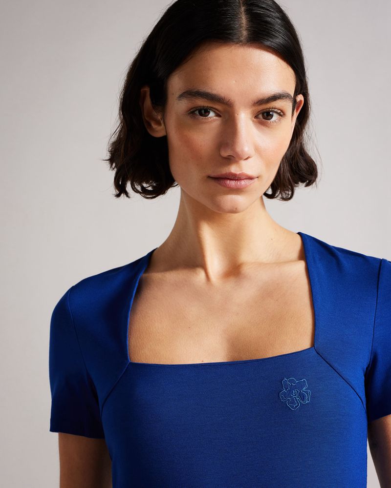 Ted Baker Gerbela Square Neck Sleeve Blast Dam Blå | LQJ-035241