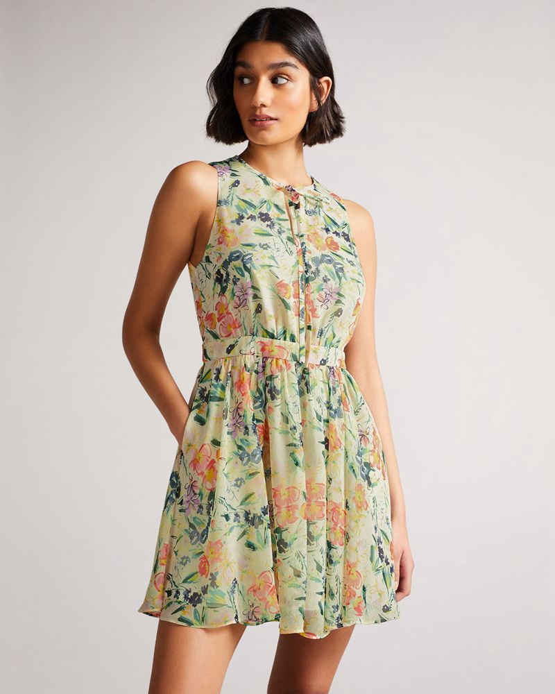 Ted Baker Haariss Mini Ärmlös With Neck Klänning Dam Vita | FVJ-093752