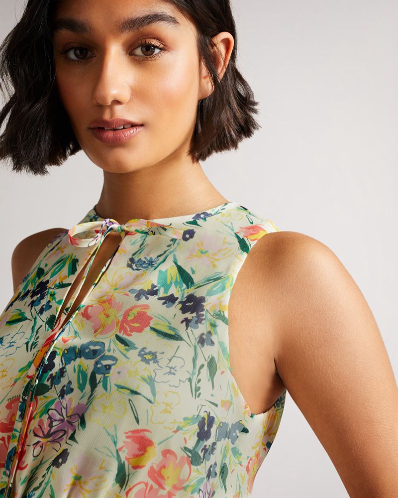 Ted Baker Haariss Mini Ärmlös With Neck Klänning Dam Vita | FVJ-093752