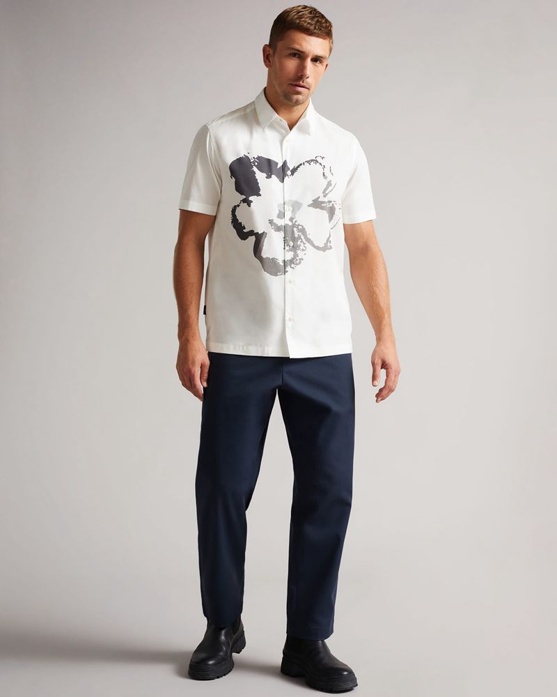 Ted Baker Hamlett Sleeve Floral Placement Print Skjorta Herr Vita | RPN-598734