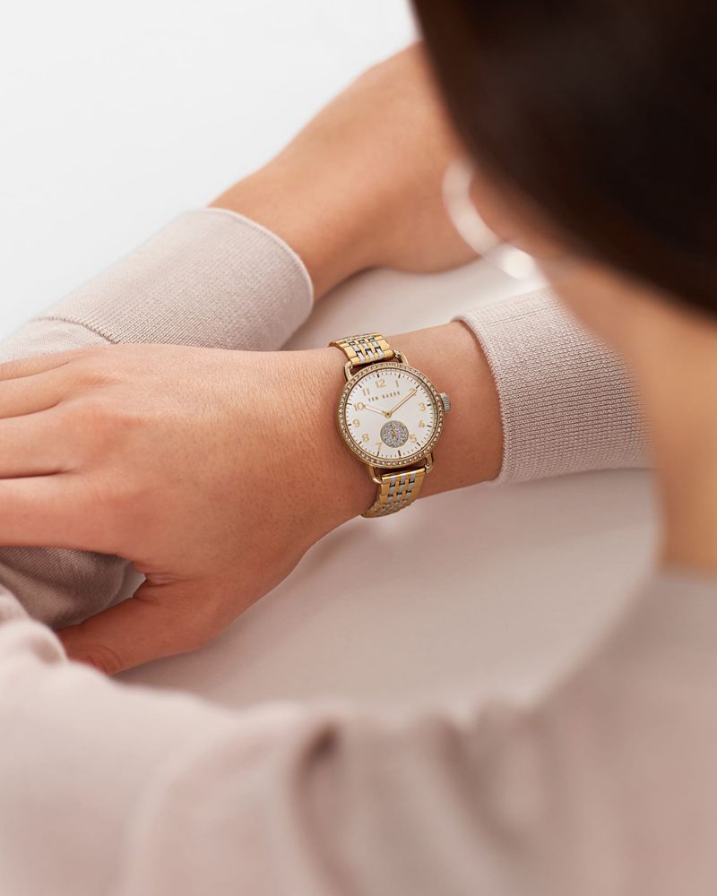 Ted Baker Hanaliy Klassiska Dial Crystal Two-Tone Rem Klocka Dam Guld | QHZ-504278