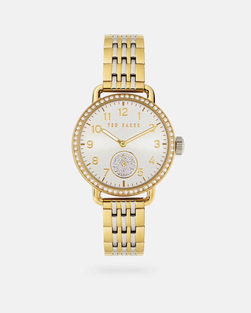 Ted Baker Hanaliy Klassiska Dial Crystal Two-Tone Rem Klocka Dam Guld | QHZ-504278