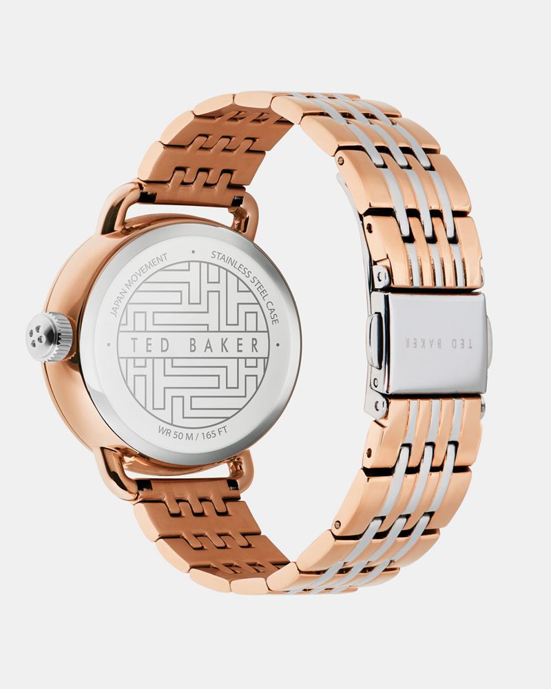Ted Baker Hanalli Crystal-Encrusted Dial Two-Tone Rem Klocka Dam Rosegold | XOA-340917