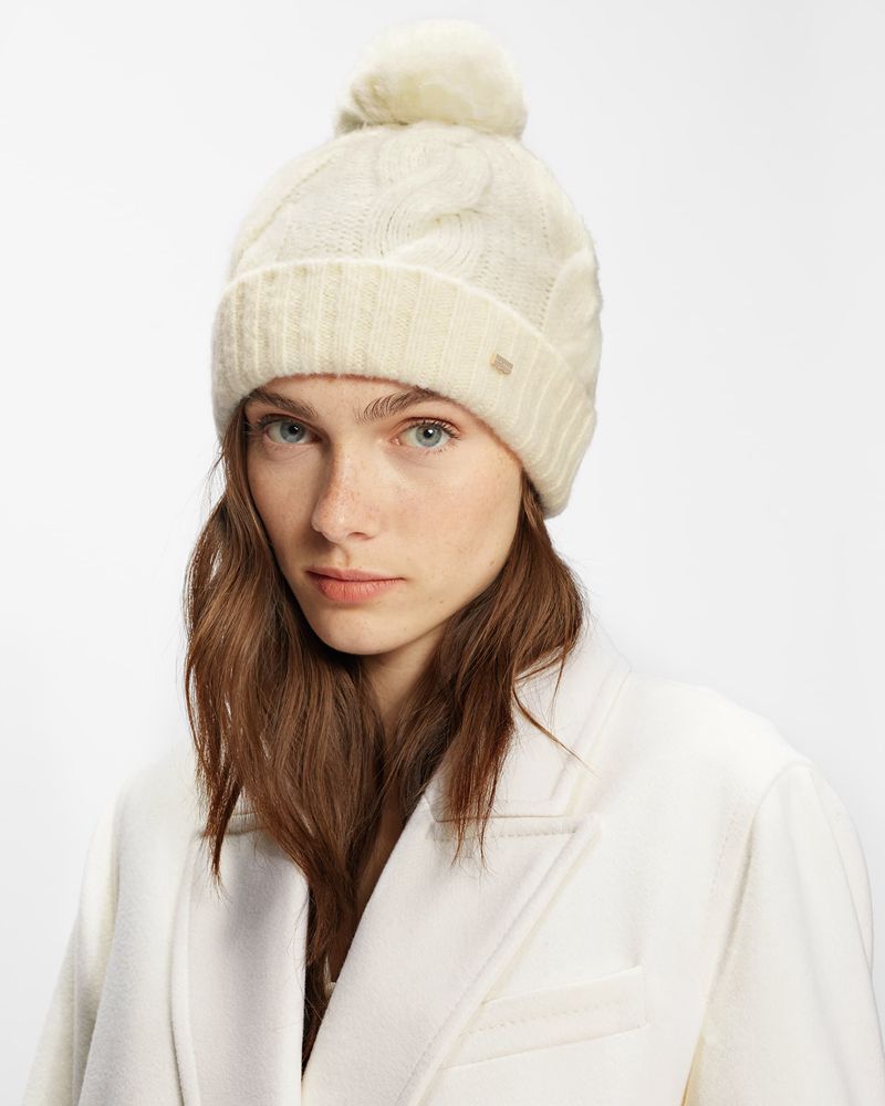 Ted Baker Hannss Tjock Cable Knitted Bobble Hatt Dam Vita | SMQ-196385