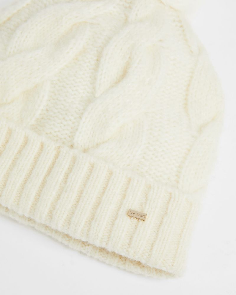 Ted Baker Hannss Tjock Cable Knitted Bobble Hatt Dam Vita | SMQ-196385