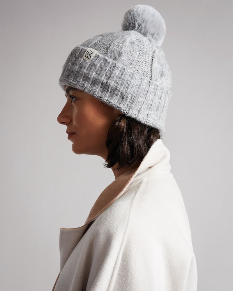 Ted Baker Hannss Tjock Cable Knitted Bobble Hatt Dam Gray | TFY-409628