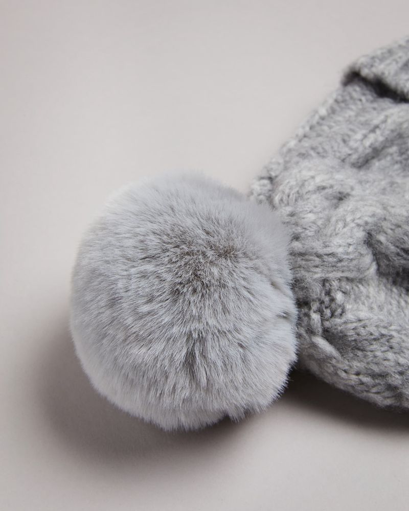 Ted Baker Hannss Tjock Cable Knitted Bobble Hatt Dam Gray | TFY-409628