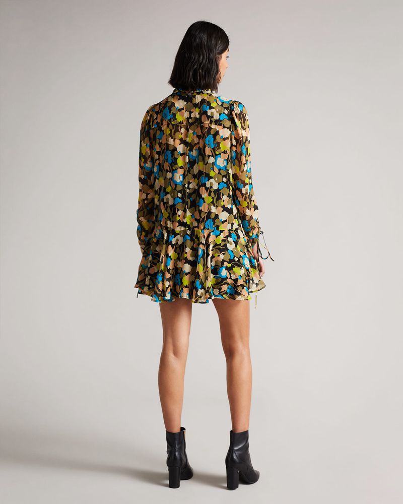 Ted Baker Hariiee Floral Dropped-Midja Mini Klänning Dam Svarta | XMH-945610