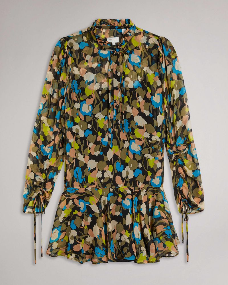 Ted Baker Hariiee Floral Dropped-Midja Mini Klänning Dam Svarta | XMH-945610