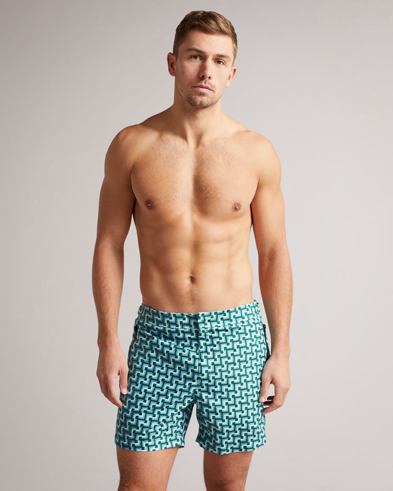 Ted Baker Harlley Geo Swim Badkläder Herr Gröna | LYD-891657